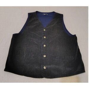 County Seat Mens Corduroy Vest Dark Blue V Neck Button Front Size L